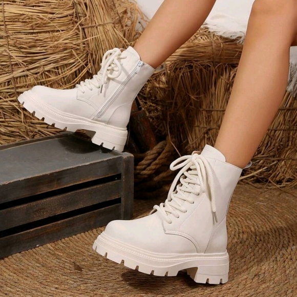 Shoes - Thick-Sole Boots For Women, British Style Fashion Ankle Boots, Round Toe Side